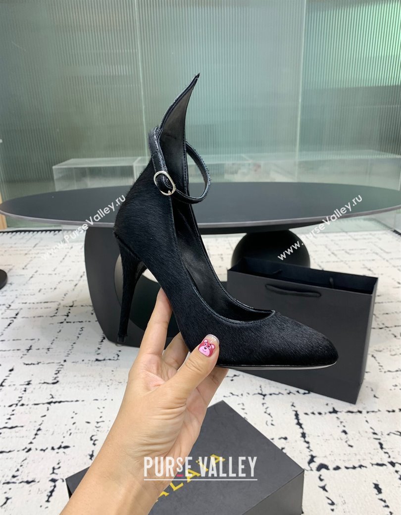 Alaia Decollete Pumps 10.5cm in Haircalf with Ankle Strap Black 2024 (KER-241223066)