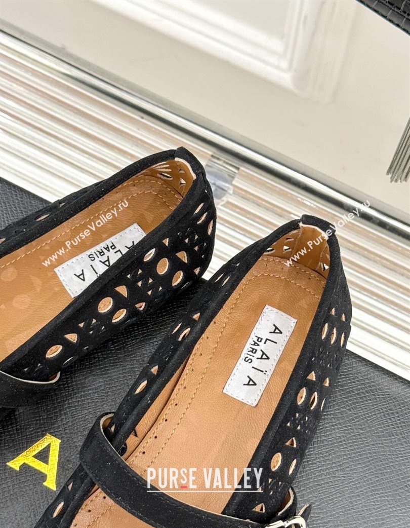 Alaia Ballet Flat in Openwork Suede Black 2025 071905 (MD-250224053)