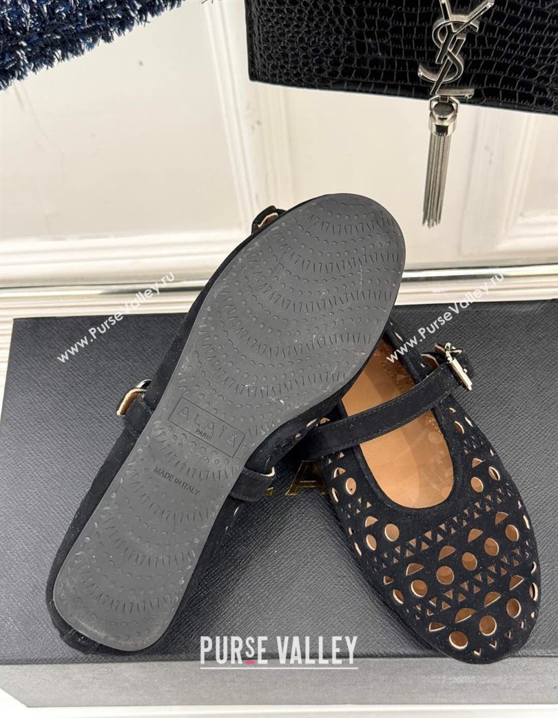 Alaia Ballet Flat in Openwork Suede Black 2025 071905 (MD-250224053)