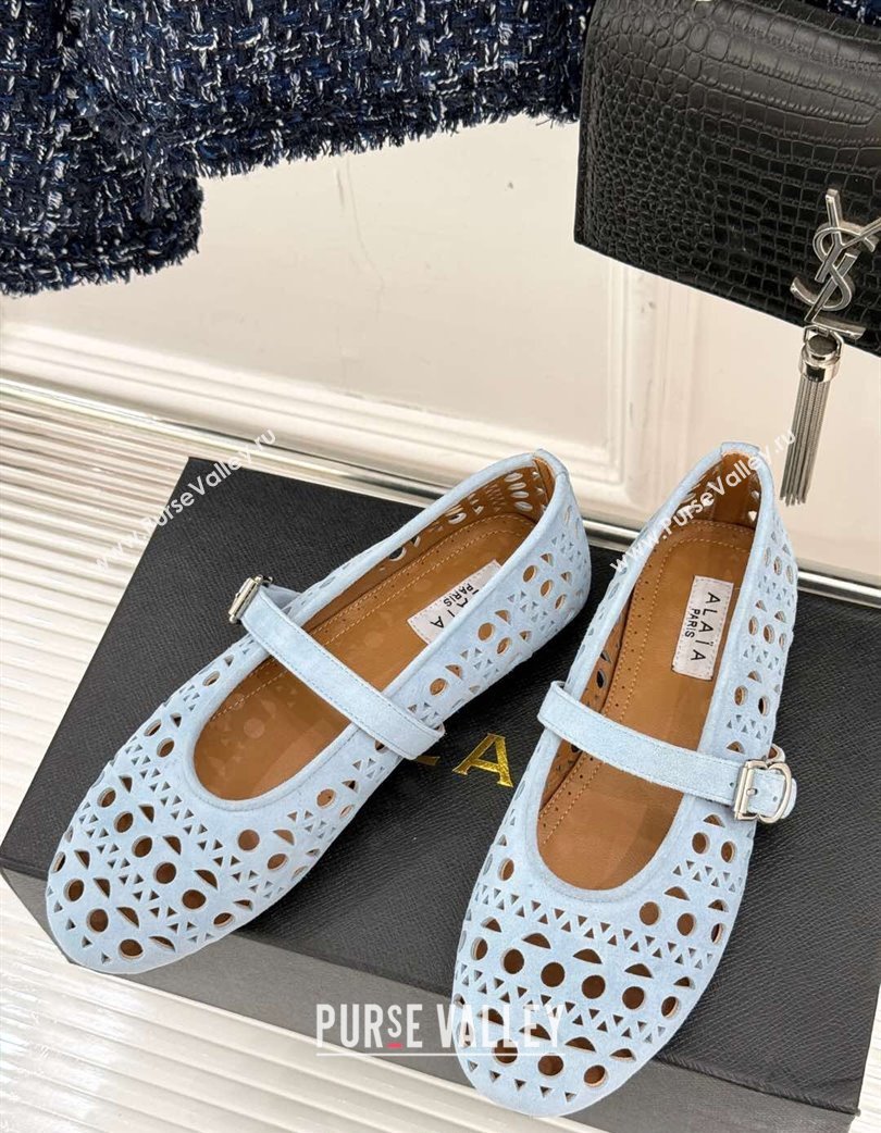 Alaia Ballet Flat in Openwork Suede Light Blue 2025 071905 (MD-250224046)