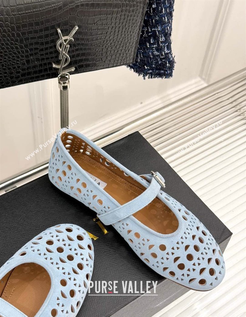 Alaia Ballet Flat in Openwork Suede Light Blue 2025 071905 (MD-250224046)