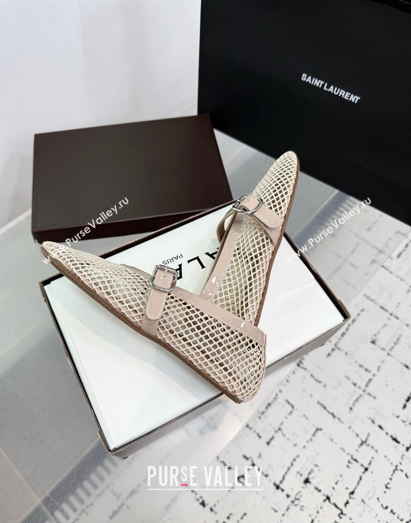 Alaia Ballet Flats in Fishnet and Patent Leather Light Nude 2025 AL060602 (KER-250606021)