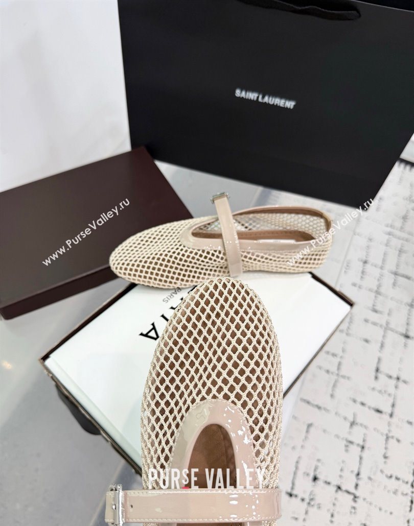 Alaia Ballet Flats in Fishnet and Patent Leather Light Nude 2025 AL060602 (KER-250606021)