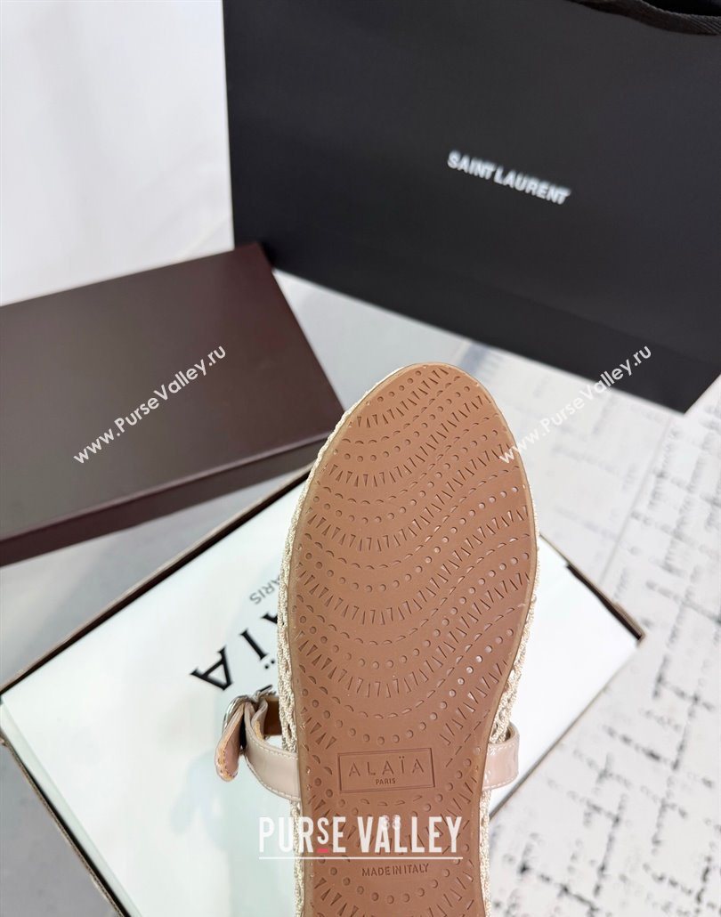 Alaia Ballet Flats in Fishnet and Patent Leather Light Nude 2025 AL060602 (KER-250606021)