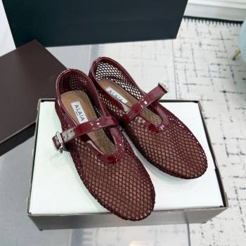 Alaia Ballet Flats in Fishnet and Patent Leather Dark Burgundy 2025 AL060602 (KER-250606022)