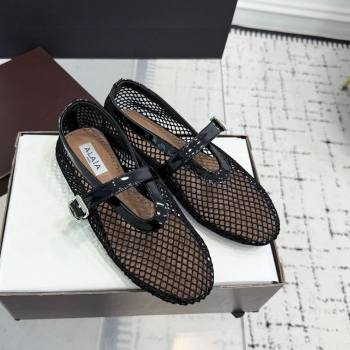 Alaia Ballet Flats in Fishnet and Patent Leather Black 2025 AL060602 (KER-250606024)