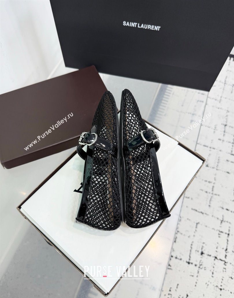 Alaia Ballet Flats in Fishnet and Patent Leather Black 2025 AL060602 (KER-250606024)