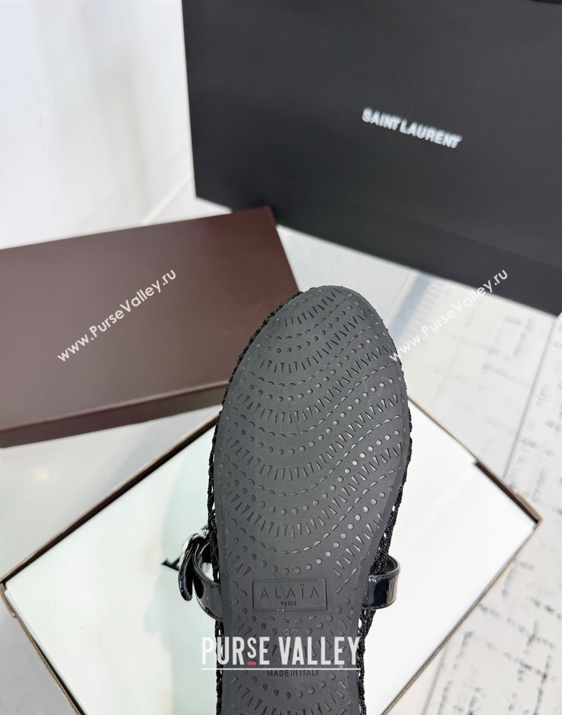 Alaia Ballet Flats in Fishnet and Patent Leather Black 2025 AL060602 (KER-250606024)