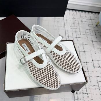 Alaia Ballet Flats in Fishnet and Patent Leather White 2025 AL060602 (KER-250606025)