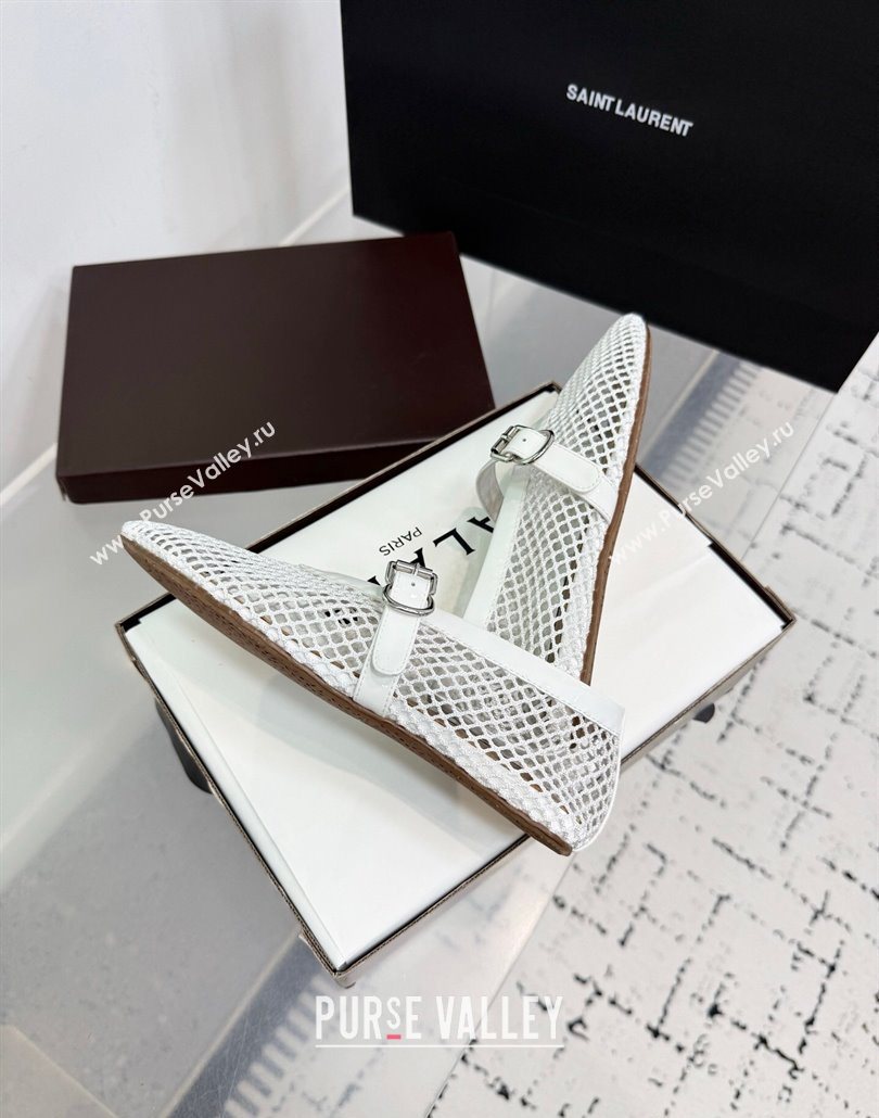 Alaia Ballet Flats in Fishnet and Patent Leather White 2025 AL060602 (KER-250606025)