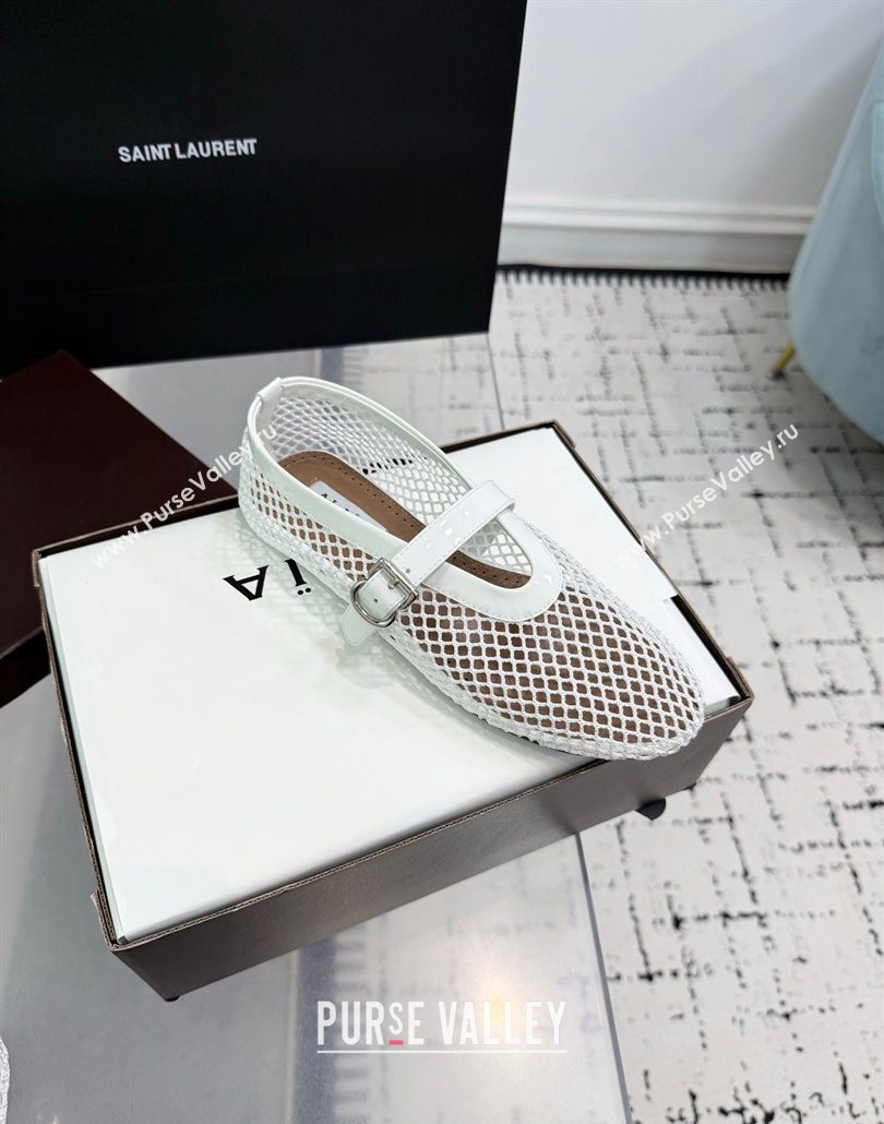 Alaia Ballet Flats in Fishnet and Patent Leather White 2025 AL060602 (KER-250606025)