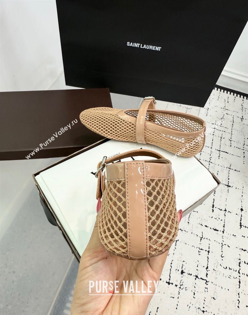 Alaia Ballet Flats in Fishnet and Patent Leather Beige 2025 AL060602 (KER-250606026)