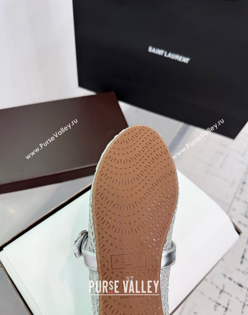 Alaia Ballet Flats in Fishnet and Calf Leather Silver 2025 AL060602 (KER-250606029)