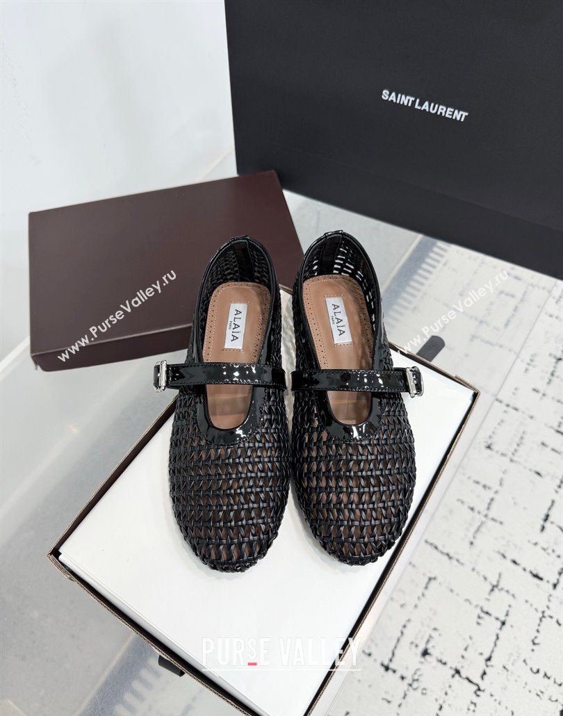 Alaia Ballet Flats in Braided Lambskin and Patent Leather Black 2025 AL060603 (KER-250606030)