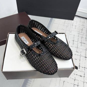 Alaia Ballet Flats in Braided Lambskin and Patent Leather Black 2025 AL060603 (KER-250606030)