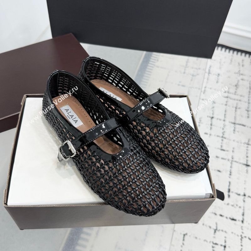 Alaia Ballet Flats in Braided Lambskin and Patent Leather Black 2025 AL060603 (KER-250606030)