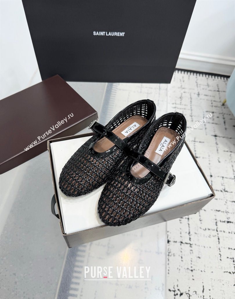Alaia Ballet Flats in Braided Lambskin and Patent Leather Black 2025 AL060603 (KER-250606030)