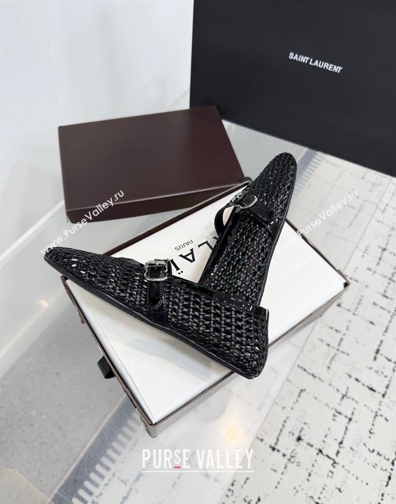 Alaia Ballet Flats in Braided Lambskin and Patent Leather Black 2025 AL060603 (KER-250606030)