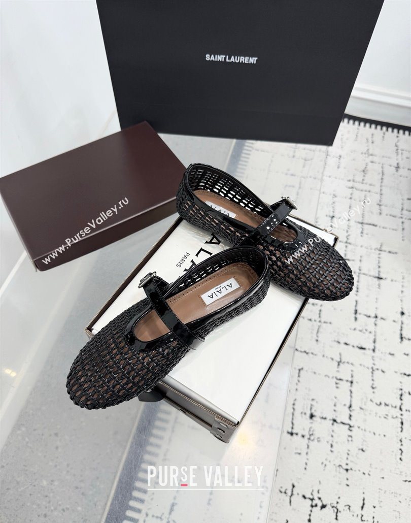 Alaia Ballet Flats in Braided Lambskin and Patent Leather Black 2025 AL060603 (KER-250606030)