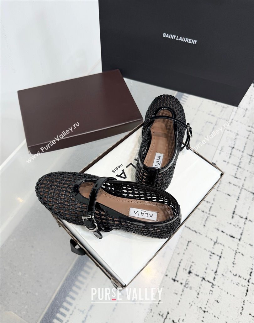 Alaia Ballet Flats in Braided Lambskin and Patent Leather Black 2025 AL060603 (KER-250606030)
