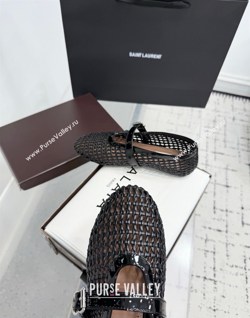 Alaia Ballet Flats in Braided Lambskin and Patent Leather Black 2025 AL060603 (KER-250606030)