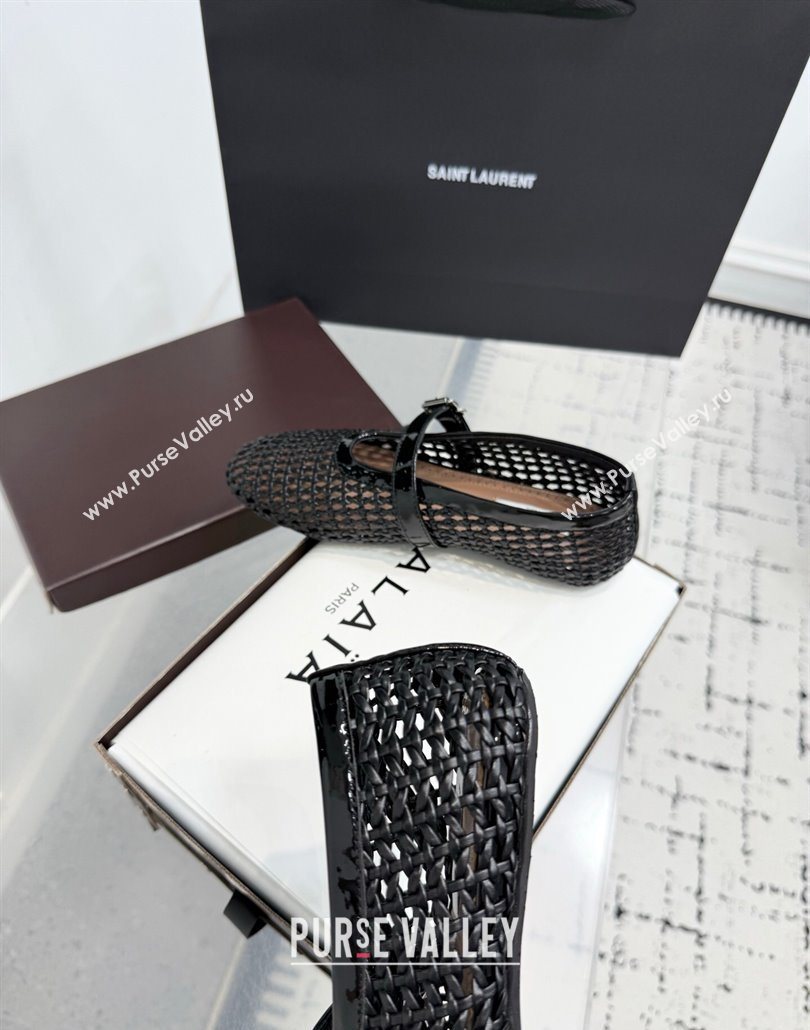 Alaia Ballet Flats in Braided Lambskin and Patent Leather Black 2025 AL060603 (KER-250606030)