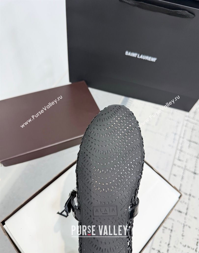 Alaia Ballet Flats in Braided Lambskin and Patent Leather Black 2025 AL060603 (KER-250606030)