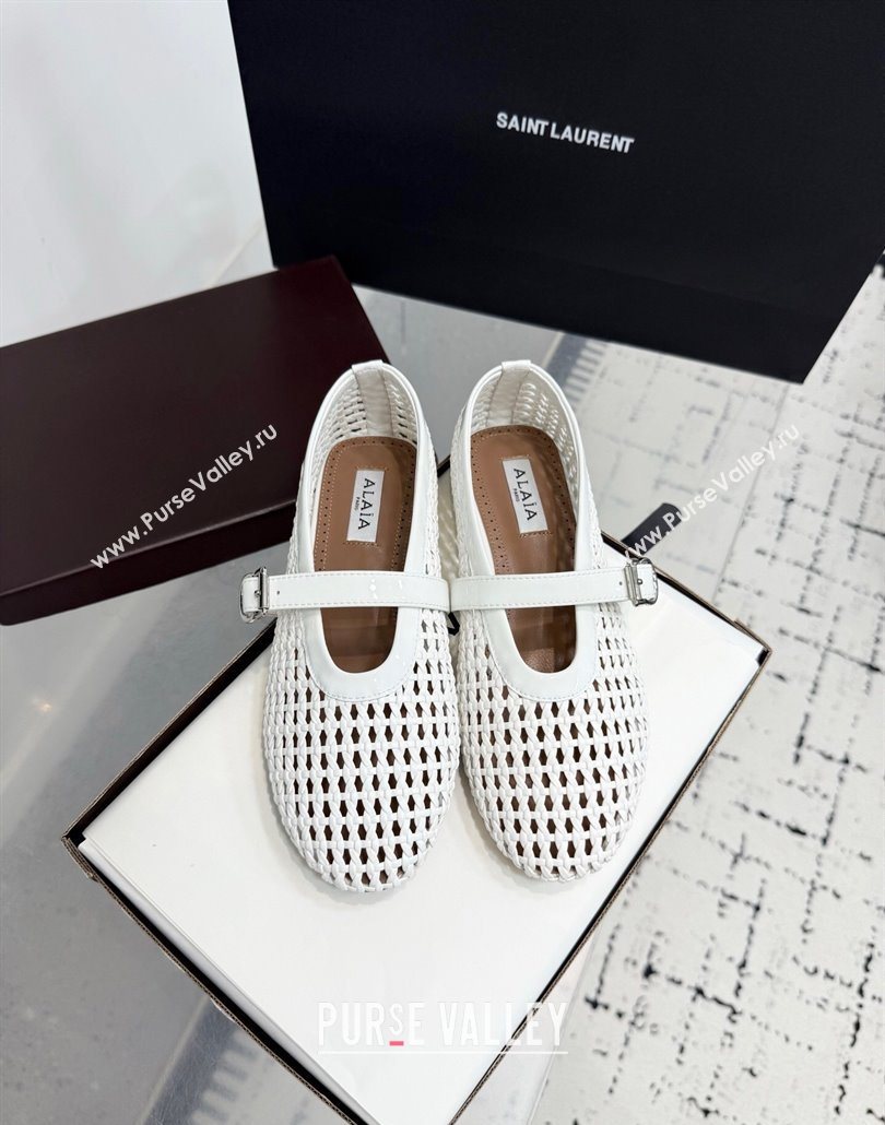 Alaia Ballet Flats in Braided Lambskin and Patent Leather Optic White 2025 AL060603 (KER-250606032)