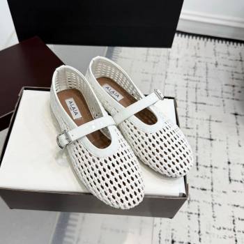 Alaia Ballet Flats in Braided Lambskin and Patent Leather Optic White 2025 AL060603 (KER-250606032)