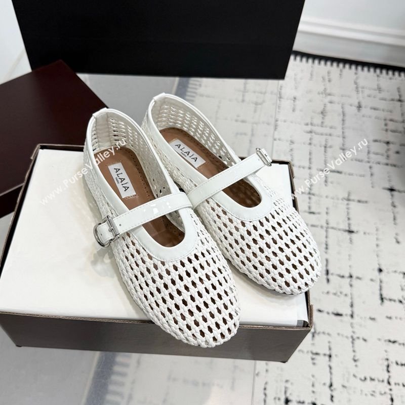 Alaia Ballet Flats in Braided Lambskin and Patent Leather Optic White 2025 AL060603 (KER-250606032)