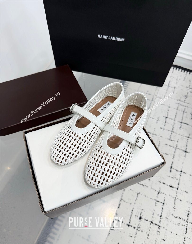 Alaia Ballet Flats in Braided Lambskin and Patent Leather Optic White 2025 AL060603 (KER-250606032)