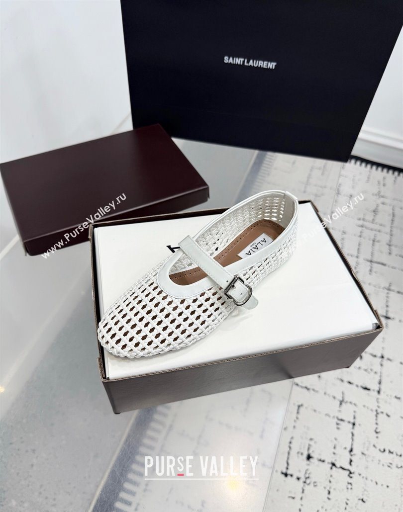 Alaia Ballet Flats in Braided Lambskin and Patent Leather Optic White 2025 AL060603 (KER-250606032)