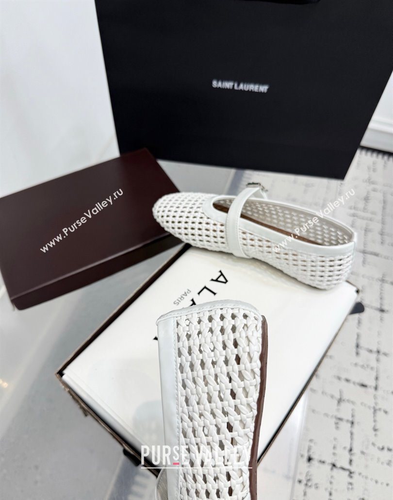 Alaia Ballet Flats in Braided Lambskin and Patent Leather Optic White 2025 AL060603 (KER-250606032)