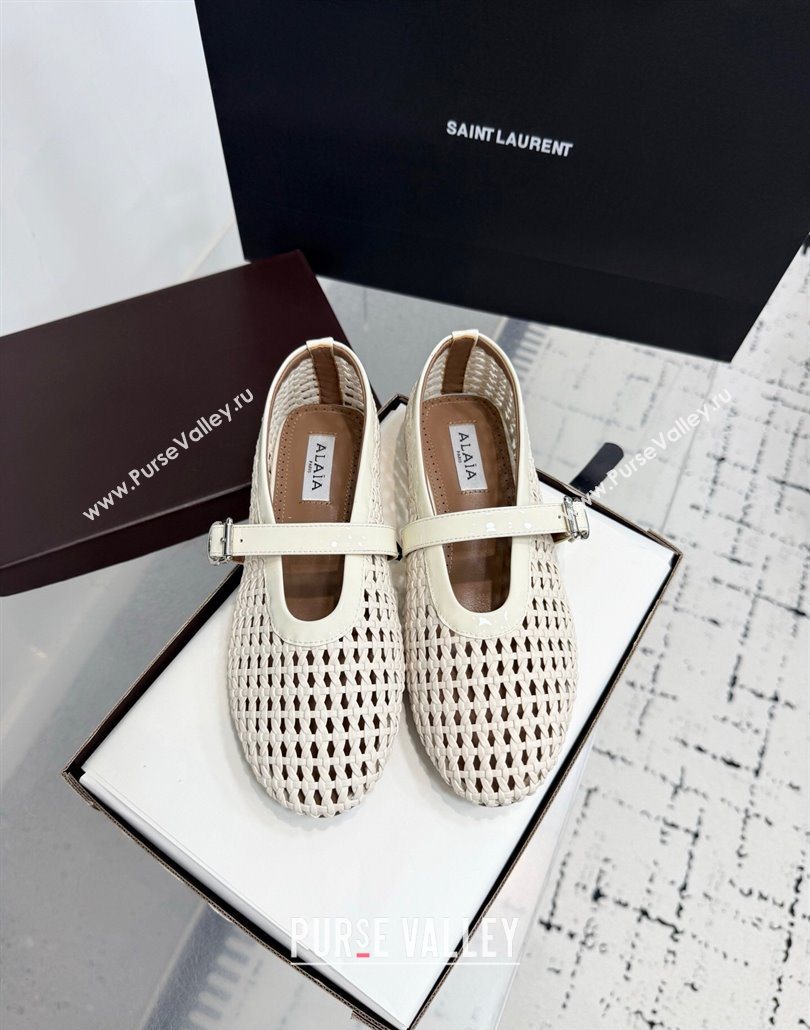 Alaia Ballet Flats in Braided Lambskin and Patent Leather Ivory White 2025 AL060603 (KER-250606031)