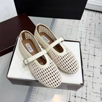 Alaia Ballet Flats in Braided Lambskin and Patent Leather Ivory White 2025 AL060603 (KER-250606031)