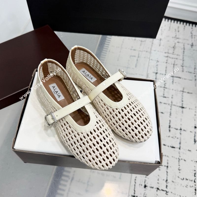 Alaia Ballet Flats in Braided Lambskin and Patent Leather Ivory White 2025 AL060603 (KER-250606031)