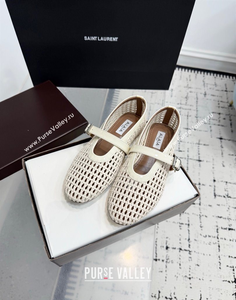 Alaia Ballet Flats in Braided Lambskin and Patent Leather Ivory White 2025 AL060603 (KER-250606031)