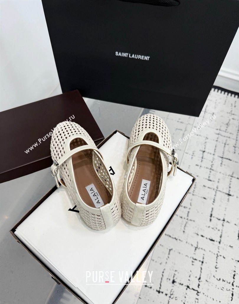 Alaia Ballet Flats in Braided Lambskin and Patent Leather Ivory White 2025 AL060603 (KER-250606031)