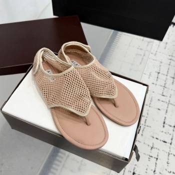 Alaia Flat Thong Sandals in Fishnet Nude 2025 AL060601 (KER-250606011)