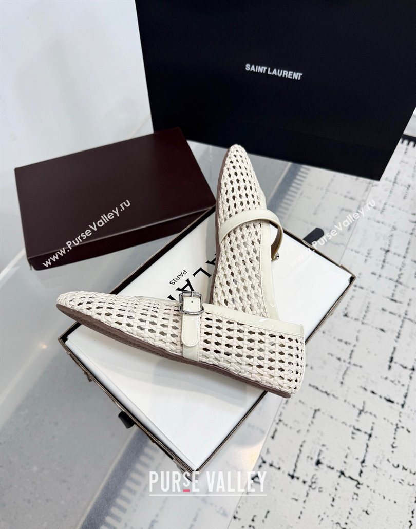 Alaia Ballet Flats in Braided Lambskin and Patent Leather Ivory White 2025 AL060603 (KER-250606031)