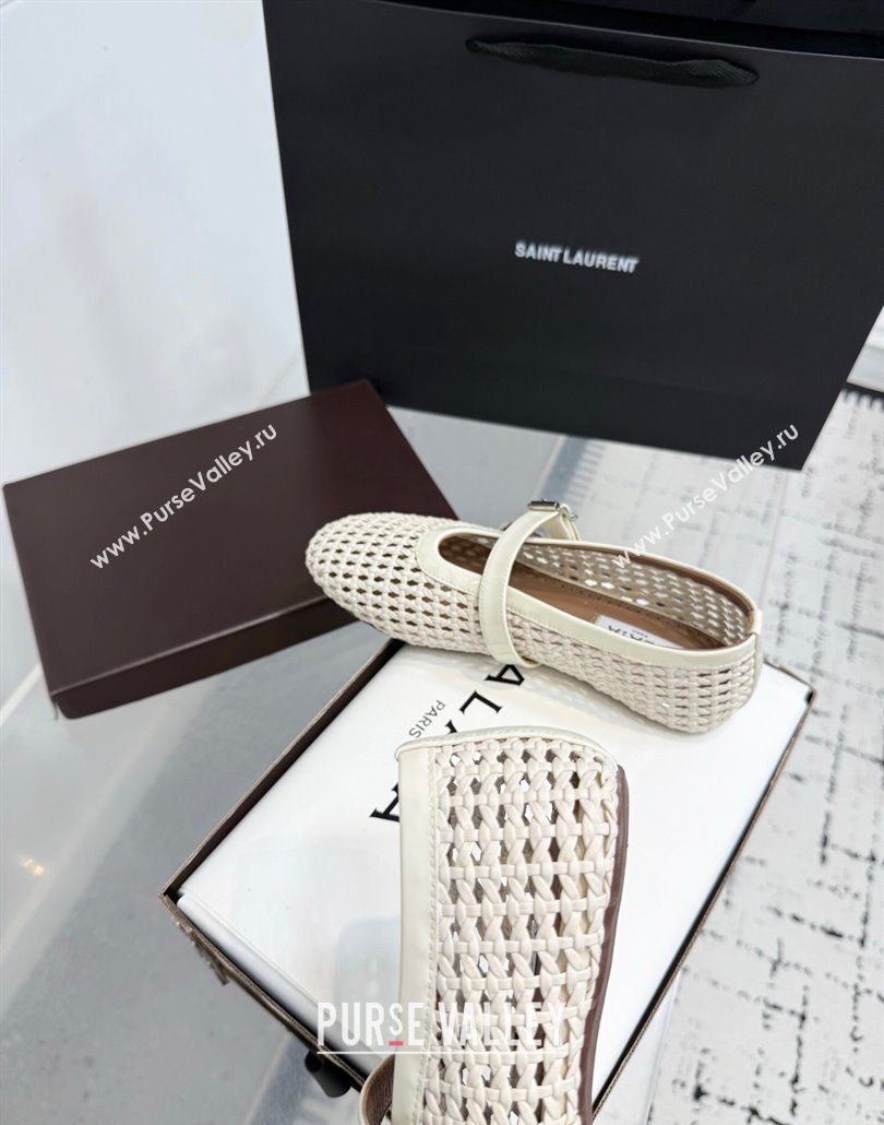 Alaia Ballet Flats in Braided Lambskin and Patent Leather Ivory White 2025 AL060603 (KER-250606031)