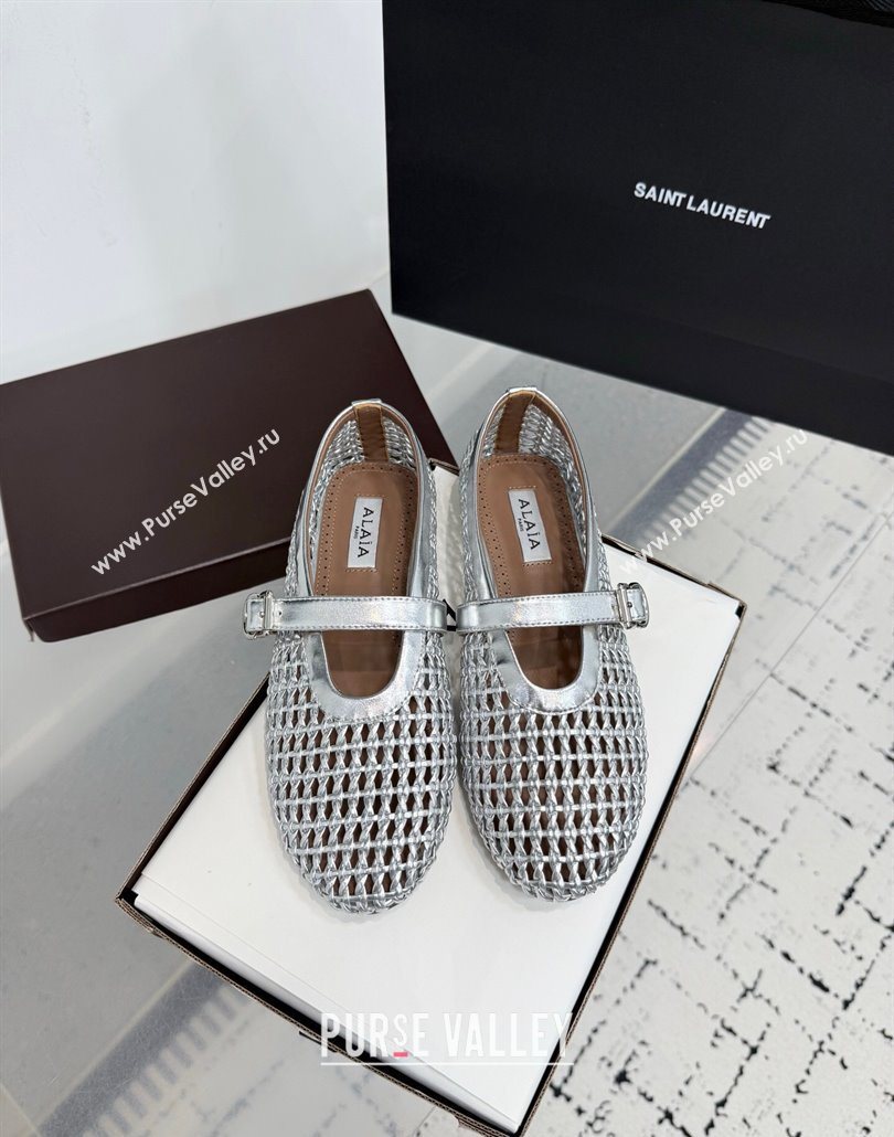 Alaia Ballet Flats in Braided Lambskin and Calf Leather Silver 2025 AL060603 (KER-250606033)