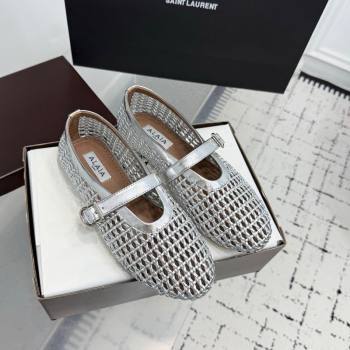 Alaia Ballet Flats in Braided Lambskin and Calf Leather Silver 2025 AL060603 (KER-250606033)