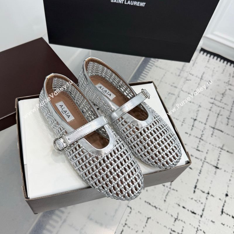 Alaia Ballet Flats in Braided Lambskin and Calf Leather Silver 2025 AL060603 (KER-250606033)
