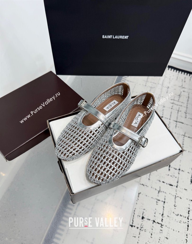 Alaia Ballet Flats in Braided Lambskin and Calf Leather Silver 2025 AL060603 (KER-250606033)