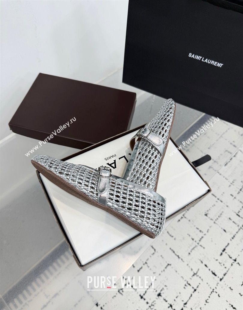 Alaia Ballet Flats in Braided Lambskin and Calf Leather Silver 2025 AL060603 (KER-250606033)