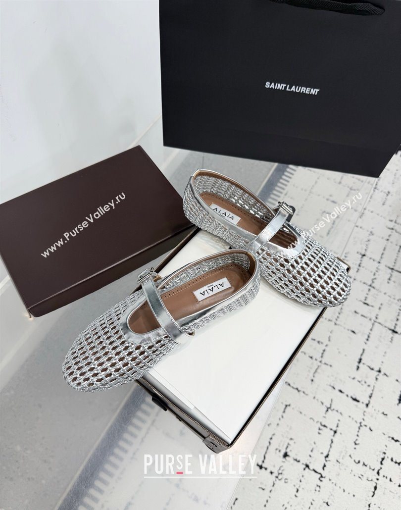Alaia Ballet Flats in Braided Lambskin and Calf Leather Silver 2025 AL060603 (KER-250606033)