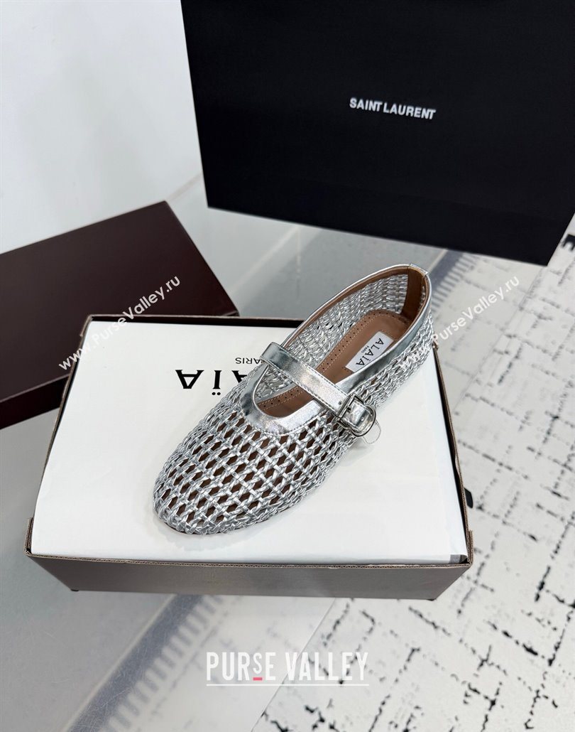 Alaia Ballet Flats in Braided Lambskin and Calf Leather Silver 2025 AL060603 (KER-250606033)