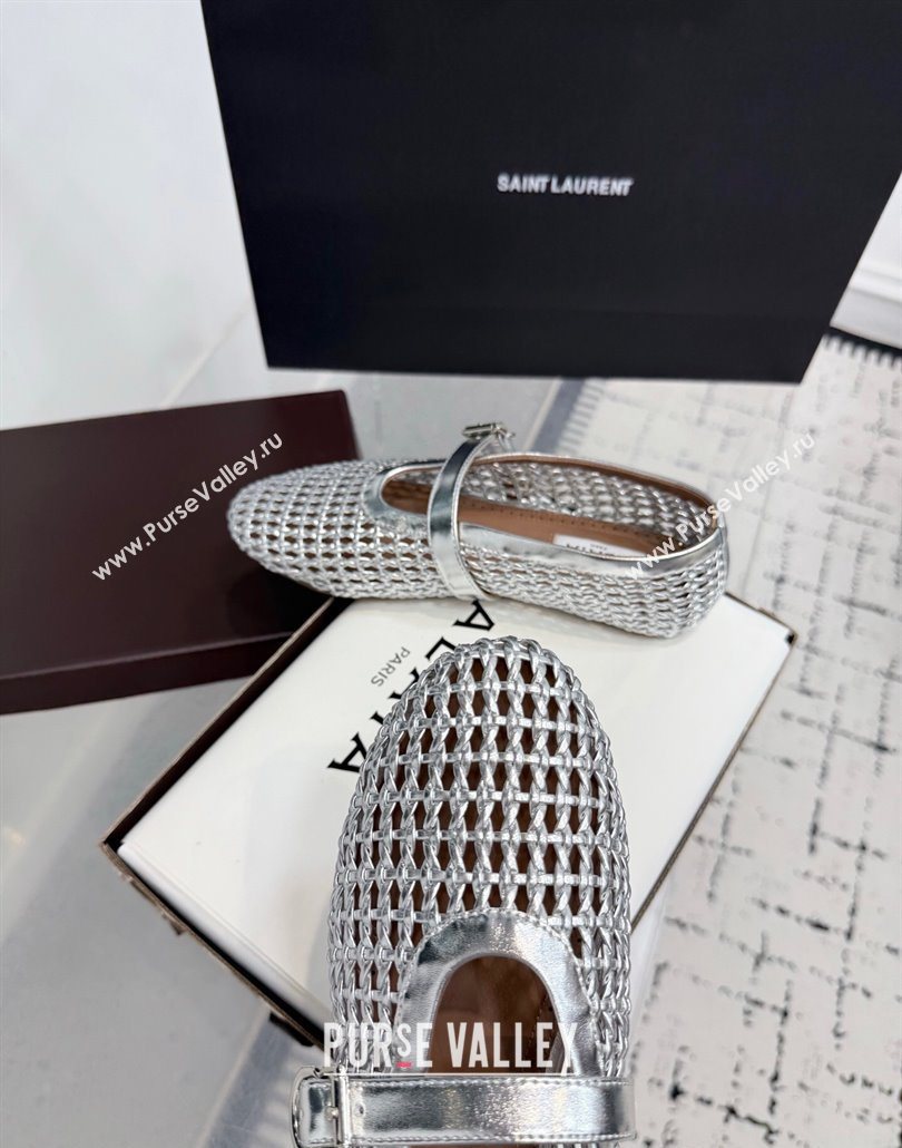 Alaia Ballet Flats in Braided Lambskin and Calf Leather Silver 2025 AL060603 (KER-250606033)