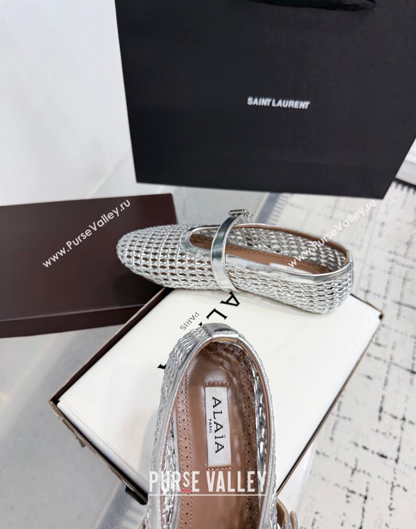 Alaia Ballet Flats in Braided Lambskin and Calf Leather Silver 2025 AL060603 (KER-250606033)